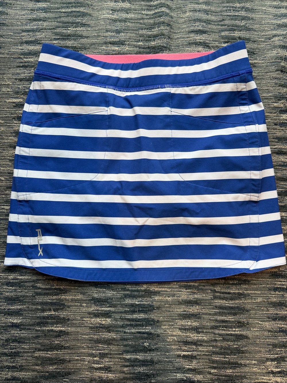 RLX Ralph Lauren Blue and White Striped Tennis golf Skort with Pink Waistband